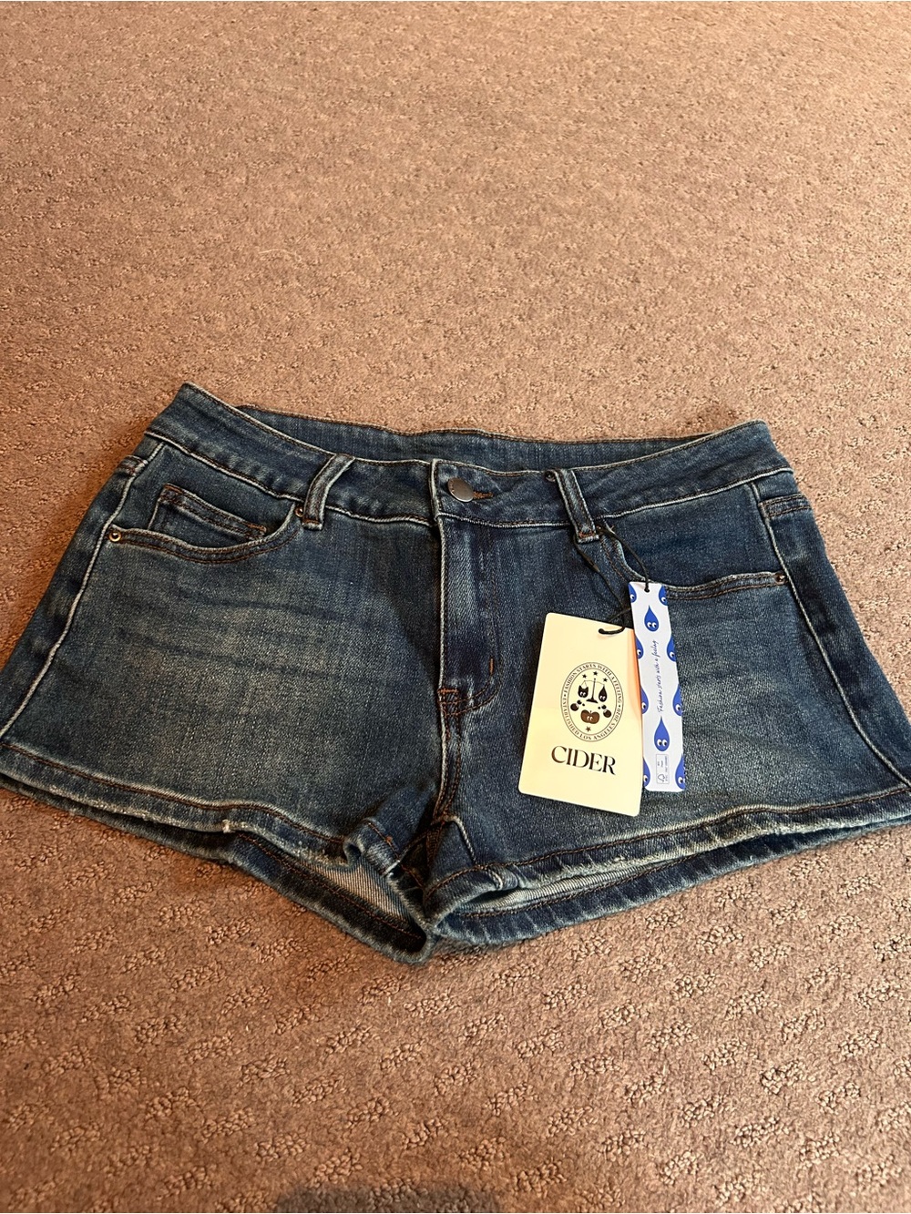 Cider Women's Dark Blue Low Rise Denim Shorts